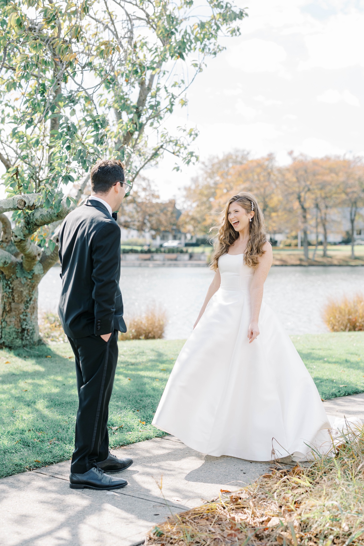 Bride and Groom First Look at The Mill at Lakeside Manor in Spring Lake, NJ