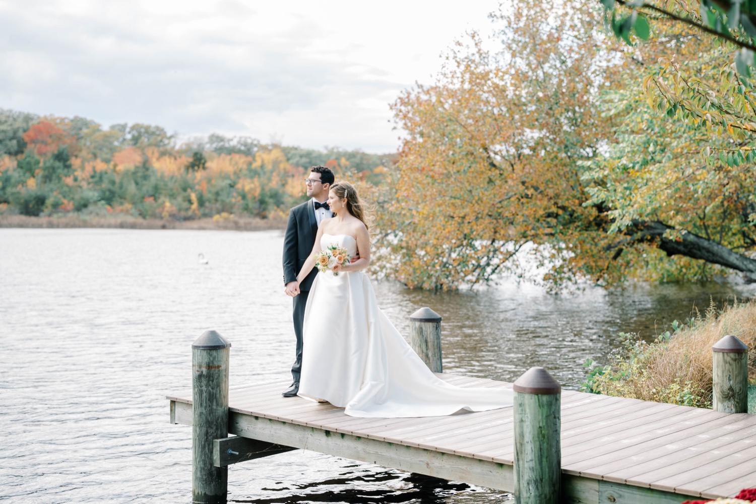 Bride and Groom Fall Wedding Photos at The Mill at Lakeside Manor in Spring Lake, NJ