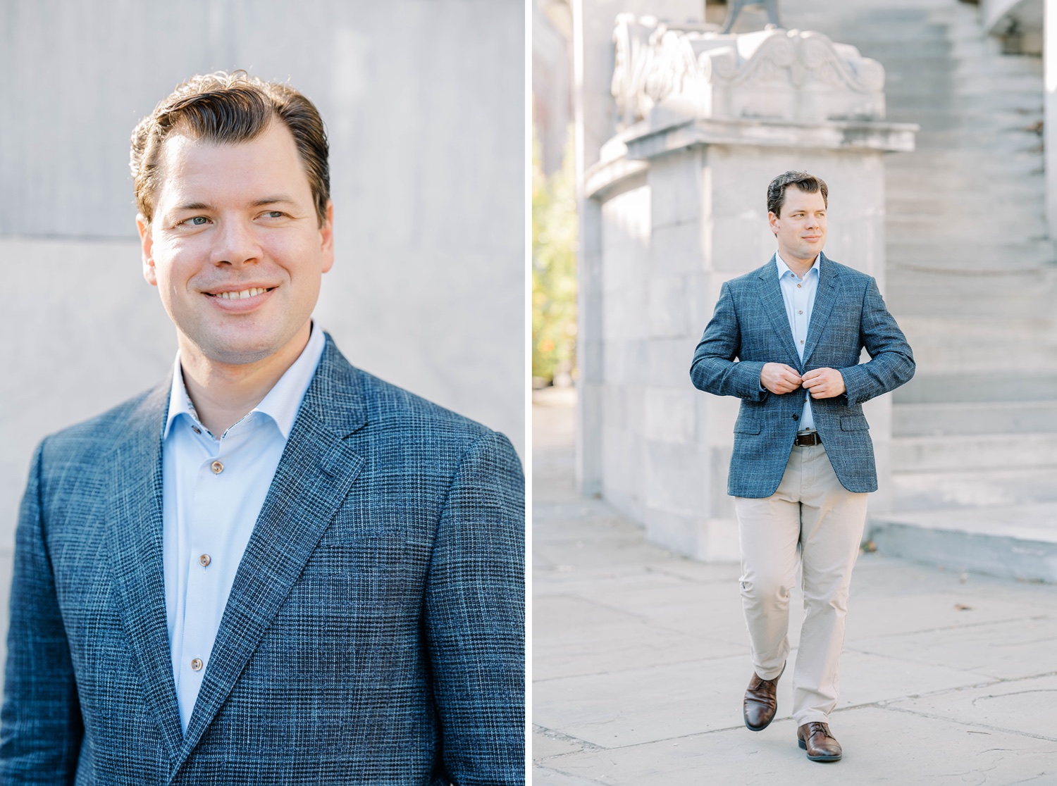 Old City Philadelphia Engagement Photos at Merchant Exchange Building