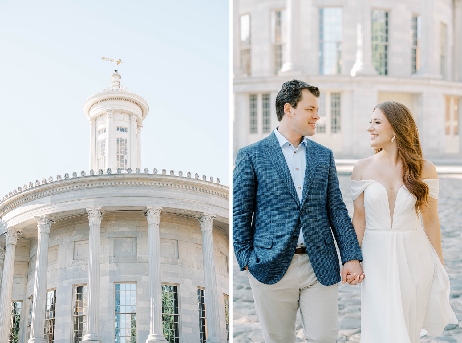 Old City Philadelphia Engagement Photos at Merchant Exchange Building