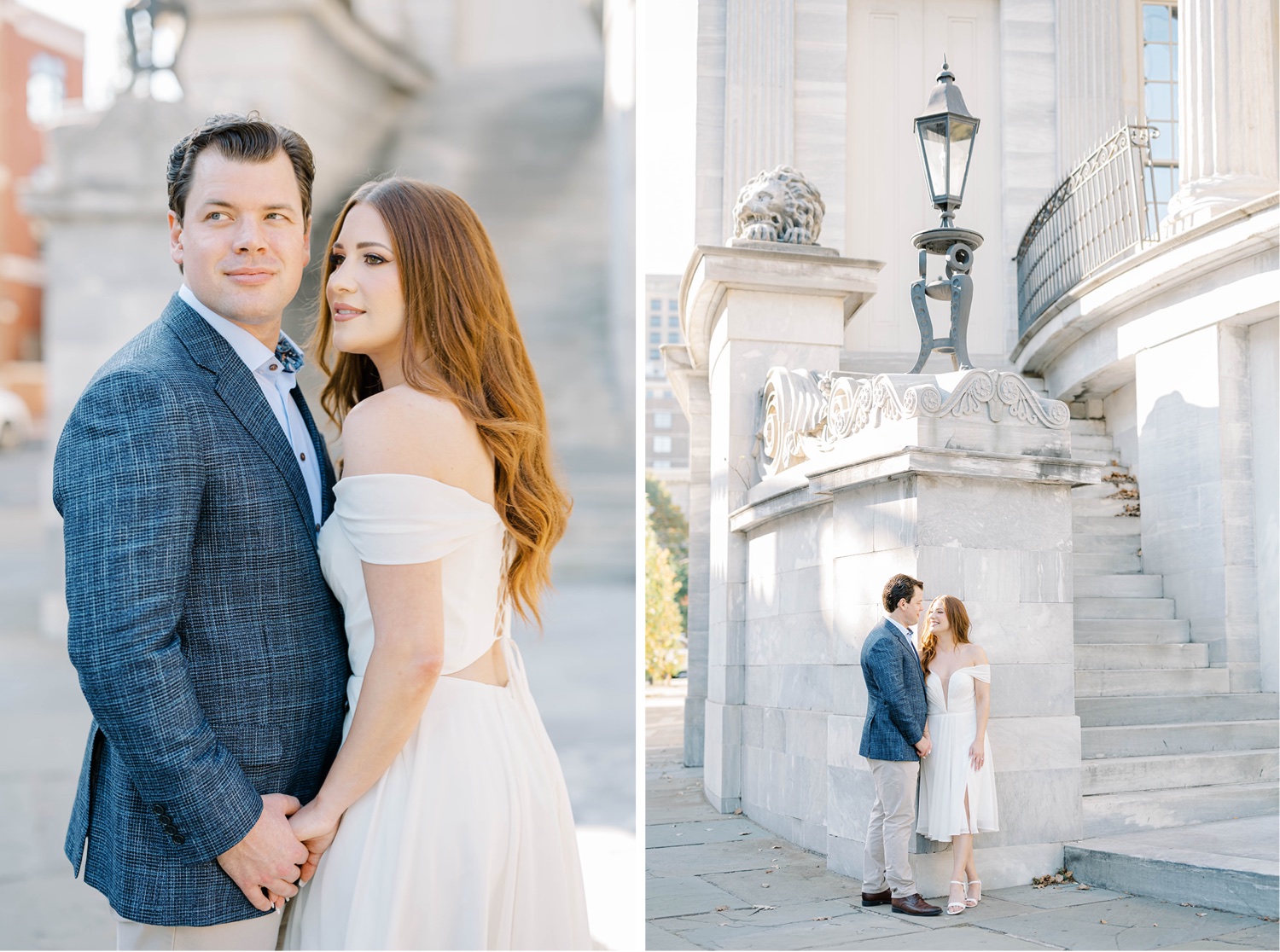 Old City Philadelphia Engagement Photos at Merchant Exchange Building