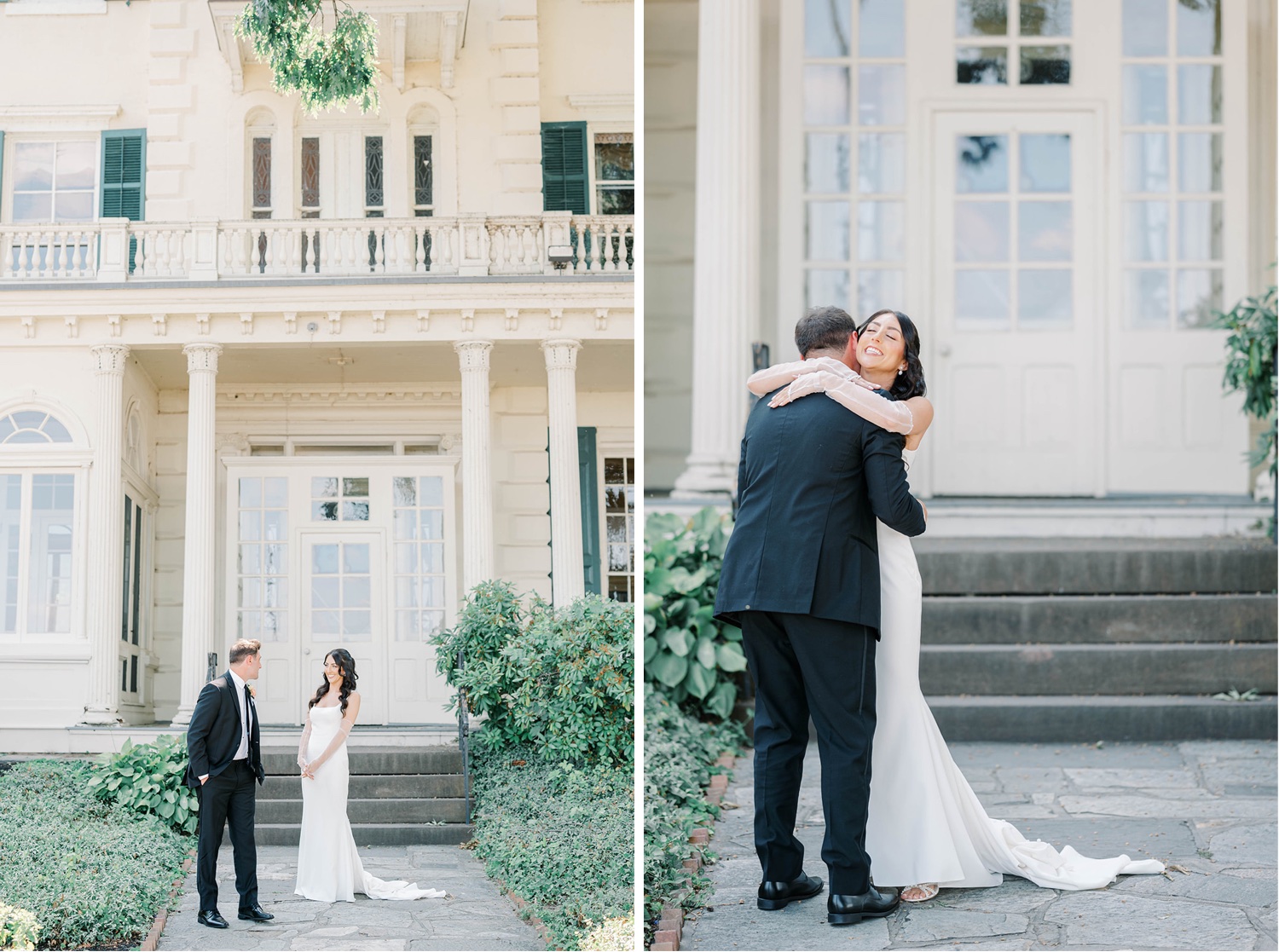 Bride & Groom First Look at Glen Foerd Mansion