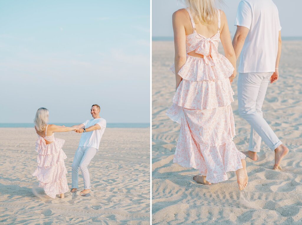 Alison and Jacob’s romantic beach walk in Cape May, New Jersey