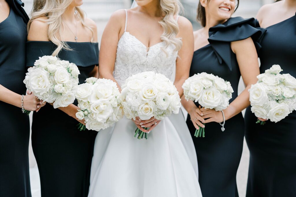 Bridal party in black gowns at Ashford Estate wedding