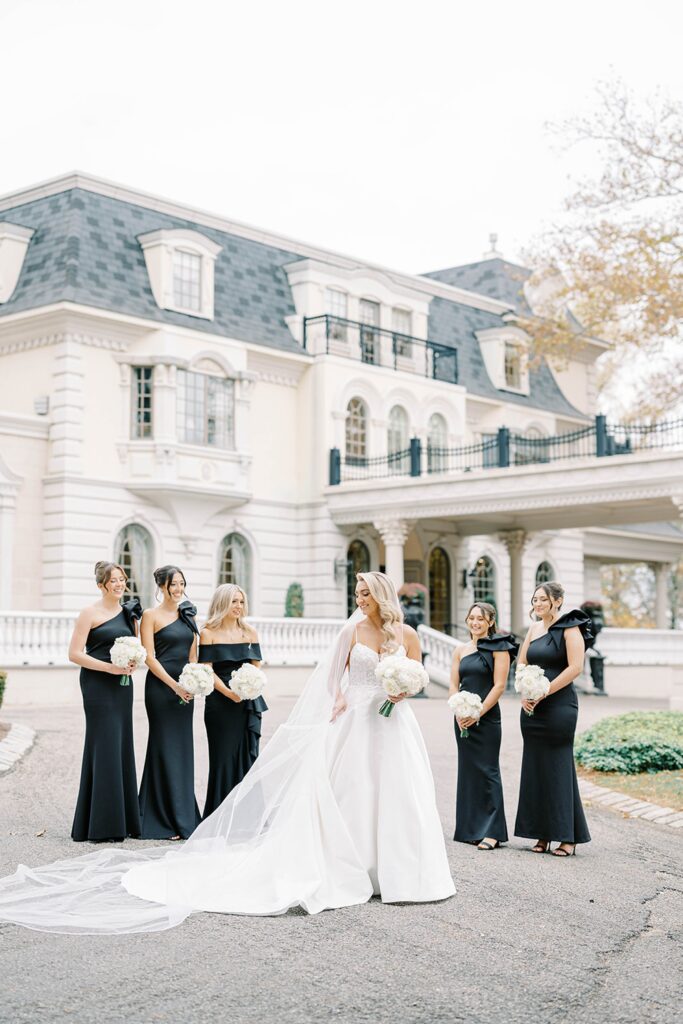 Bridal party in black gowns at Ashford Estate wedding