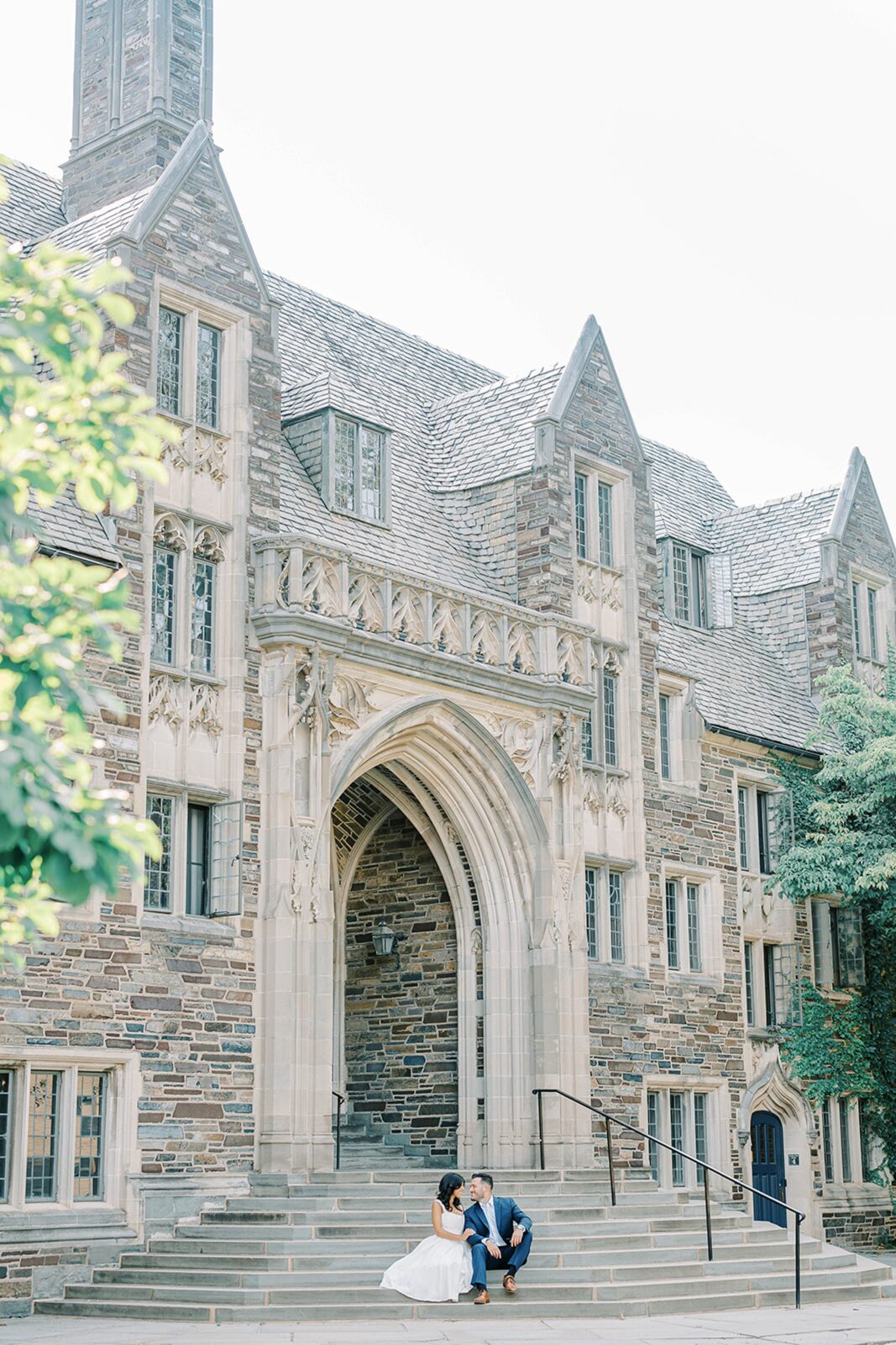 Caroline and Frank smiling during their Princeton University NJ engagement photos