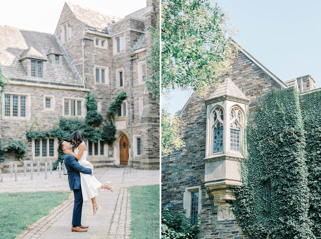 Elegant Princeton University NJ engagement photos on historic campus steps