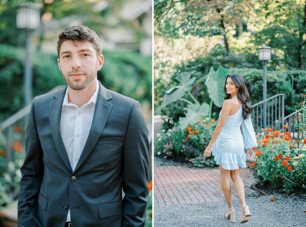 Engagement session in a scenic New Jersey garden setting