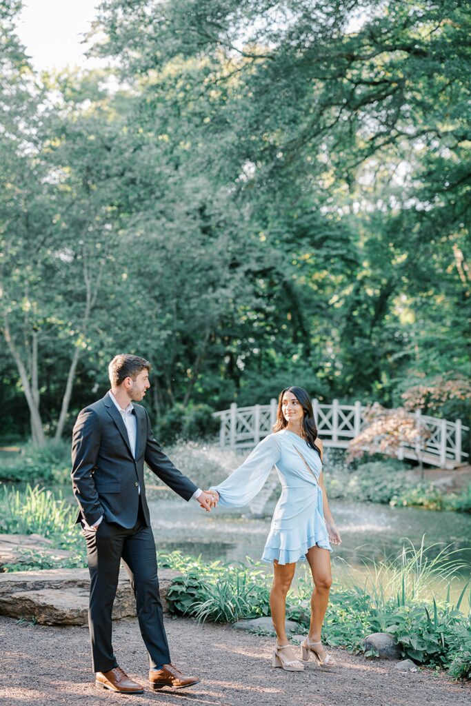 Summer Sayen Gardens engagement with lush flower beds