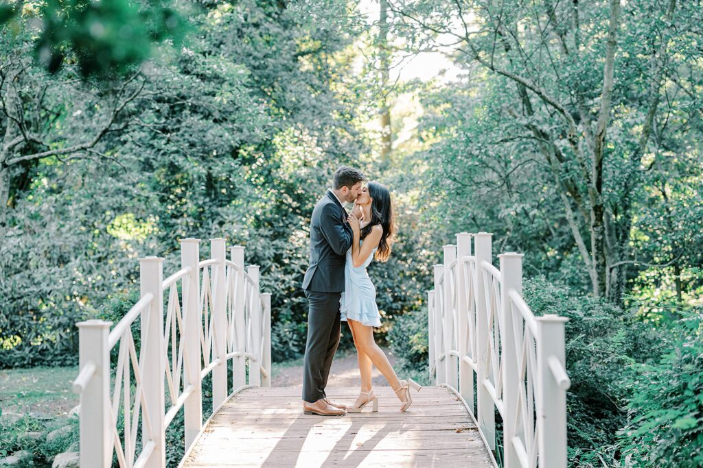 Engagement photography featuring Sayen Gardens pathways and flowers