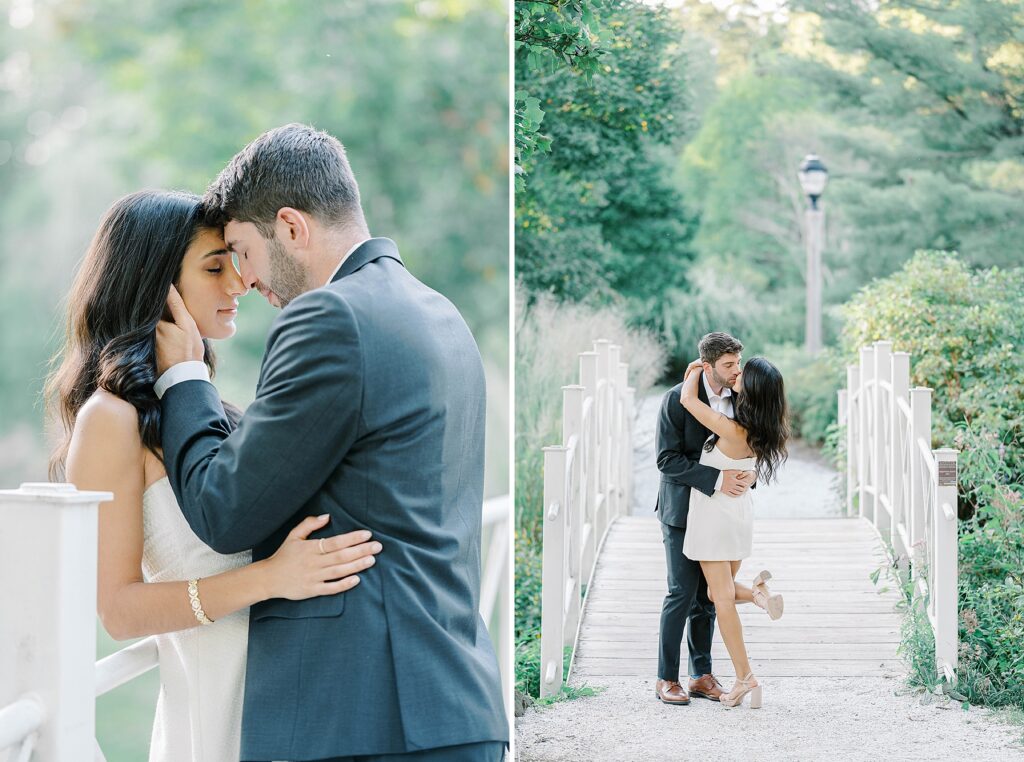 Outdoor summer engagement photos at Sayen House