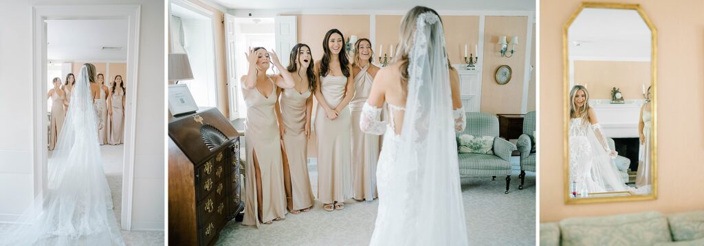 Bride in Netta BenShabu lace gown at Appleford Estate wedding