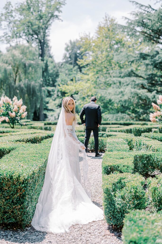 Bride and groom First Look at Appleford Estate