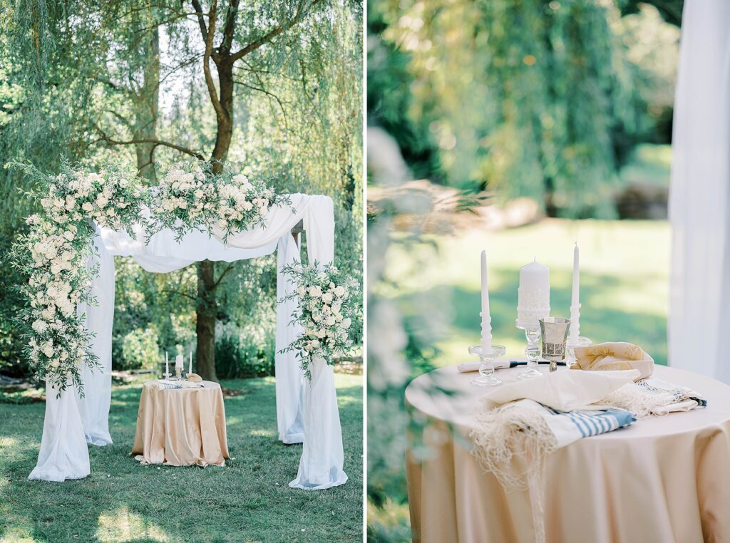 garden ceremony setup with white florals at Appleford Estate wedding