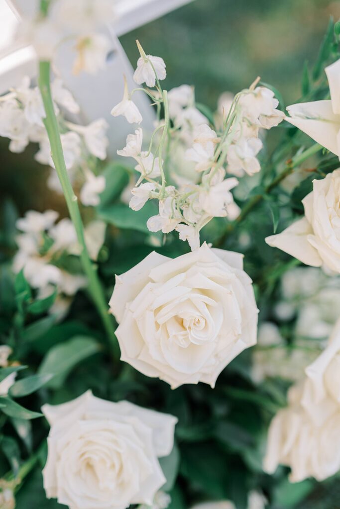 garden ceremony setup with white florals at Appleford Estate wedding