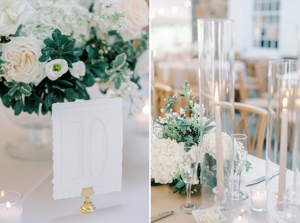 Reception details with taper candles and greenery at Appleford Estate