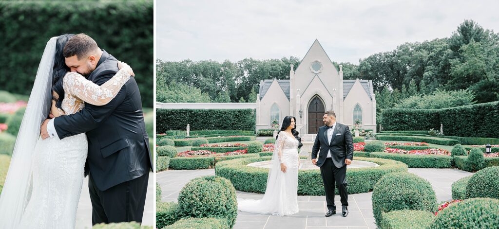 Bride and groom exchanging vows at Park Château Estate chapel