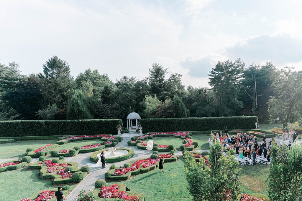 Bride and groom exchanging vows at Park Château Estate chapel