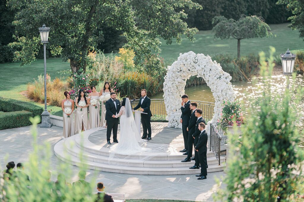 Bride and groom exchanging vows at Park Château Estate chapel