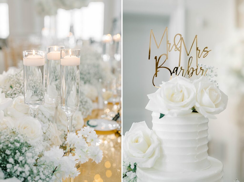 Luxury Park Château Wedding in New Jersey reception white and gold decor