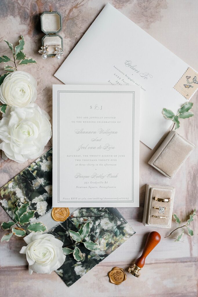 Pennsylvania wedding invitation at Parque Ridley Creek