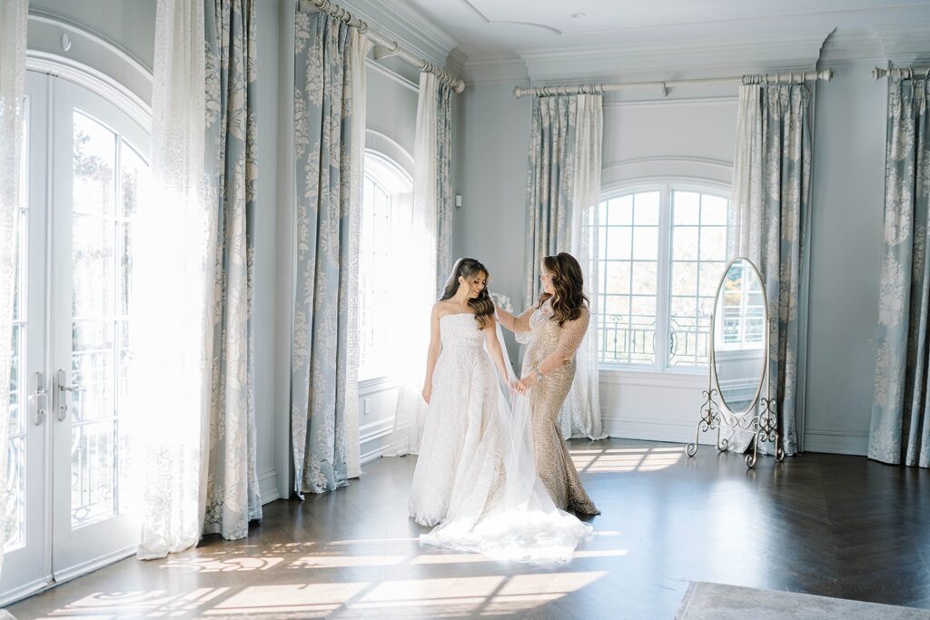 Bride preparing for a romantic fall Park Chateau Estate wedding