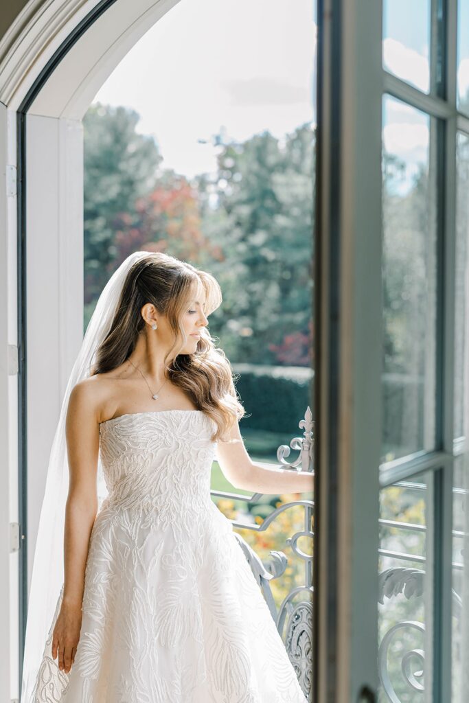 Bride preparing for a romantic fall Park Chateau Estate wedding