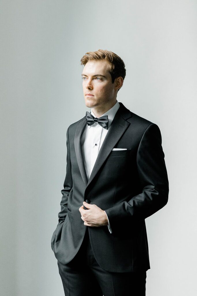 Groom portraits before a classic Park Chateau Estate wedding