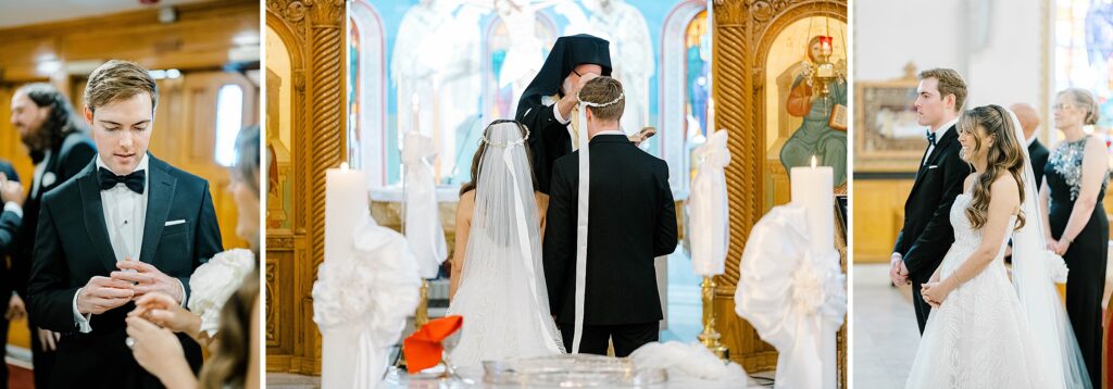 Bride and groom during a Greek Orthodox wedding ceremony in New Jersey