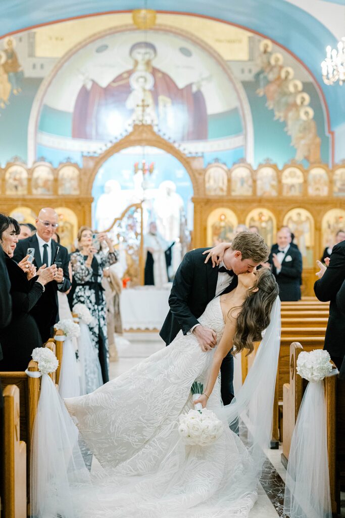Bride and groom during a Greek Orthodox wedding ceremony in New Jersey