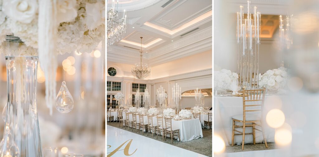 Park Chateau Estate wedding reception ballroom with white florals