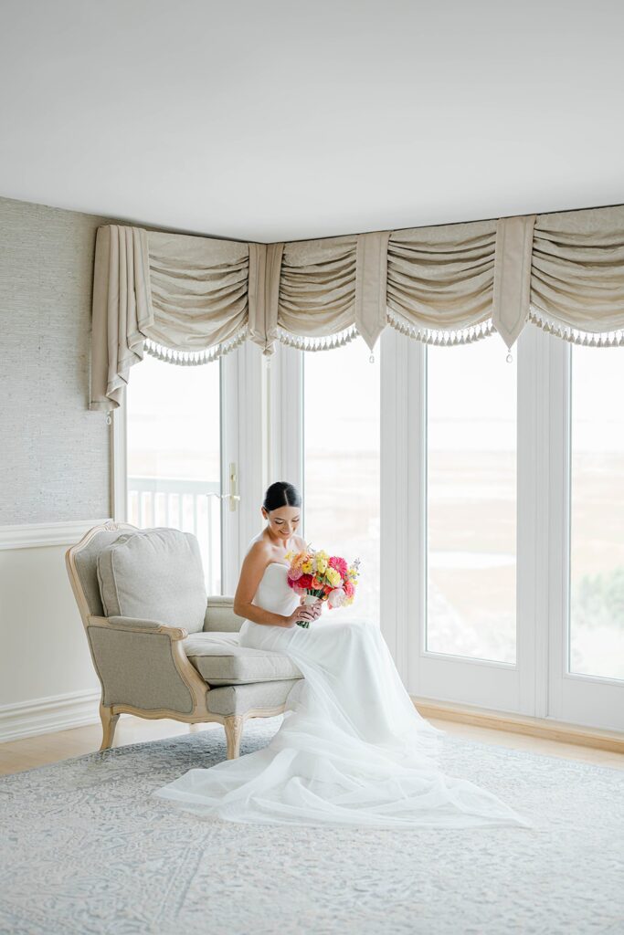 Bride getting ready in bridal suite with mother at Bonnet Island Estate