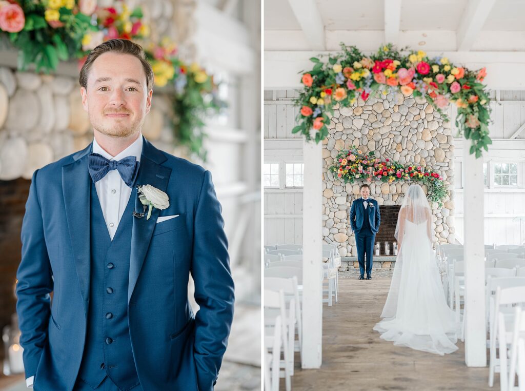Bride and groom emotional first look at Long Beach Island wedding venue