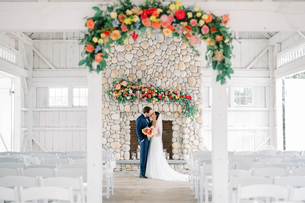 Romantic couple portrait on dock at Bonnet Island Estate Barnegat Bay