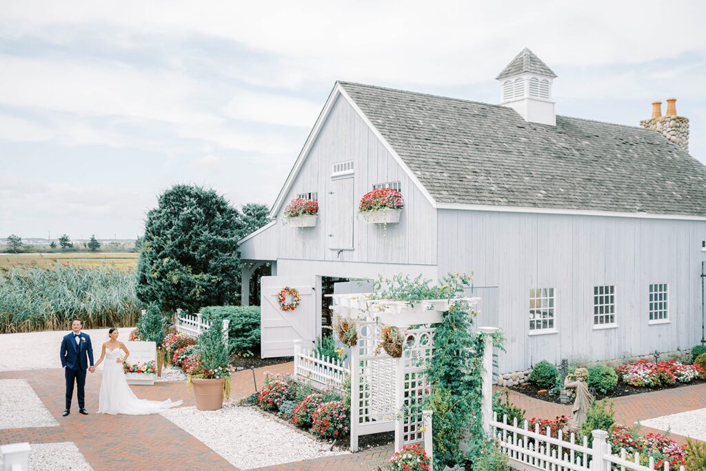 Bride and groom romantic portrait at Bonnet Island Estate gardens