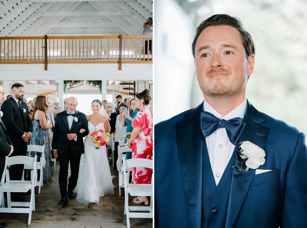 Vibrant coral pink yellow orange floral ceremony arch by MDS Floral Long Beach Island