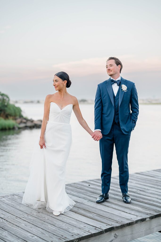 Golden hour couple portraits at Long Beach Island waterfront venue