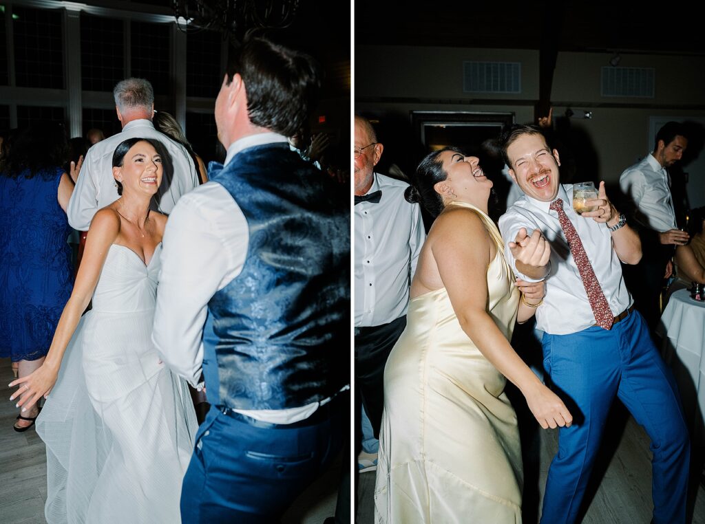 Night portraits of bride and groom at New Jersey coastal wedding venue