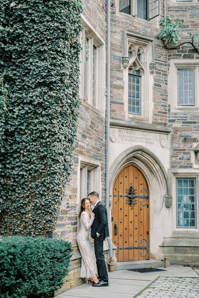Princeton New Jersey Engagement Photo of Couple Laughing 