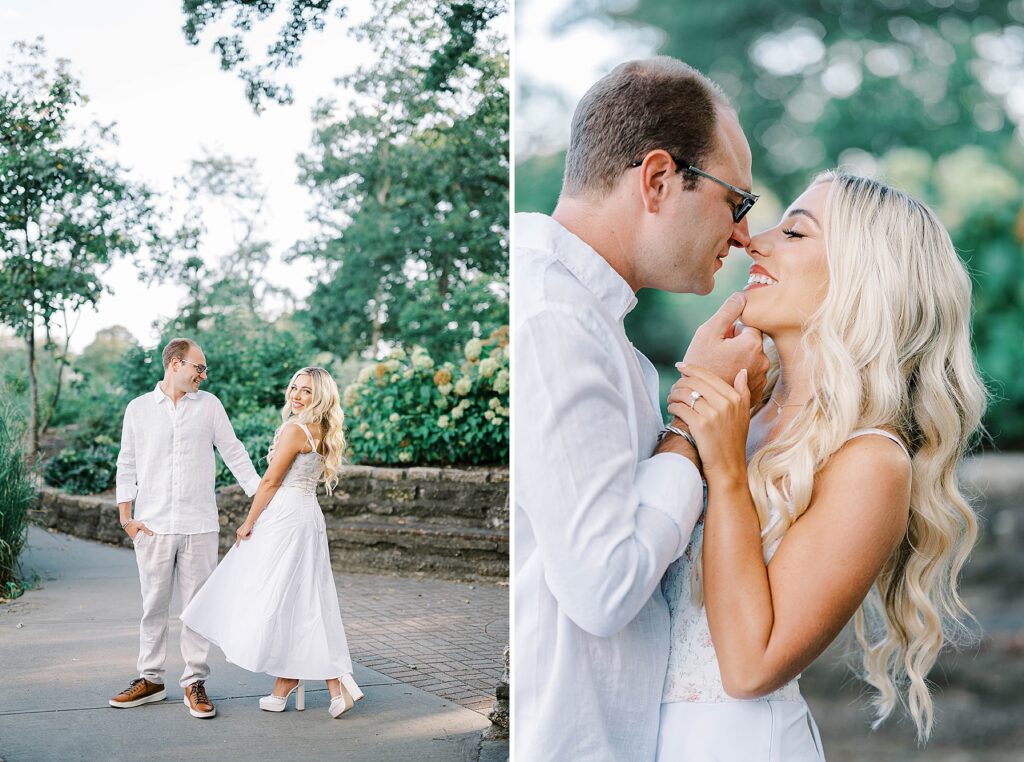 New Jersey beach engagement couple embracing at Sea Girt during golden hour