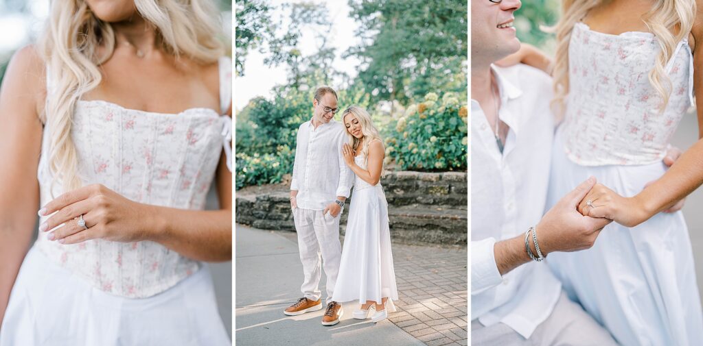 New Jersey beach engagement couple embracing at Sea Girt during golden hour