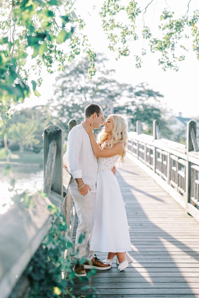 NJ beach engagement photos bride showing engagement ring Spring Lake