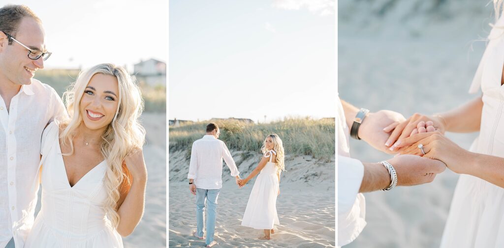 Jersey Shore engagement photos couple walking on Sea Girt beach sunset
