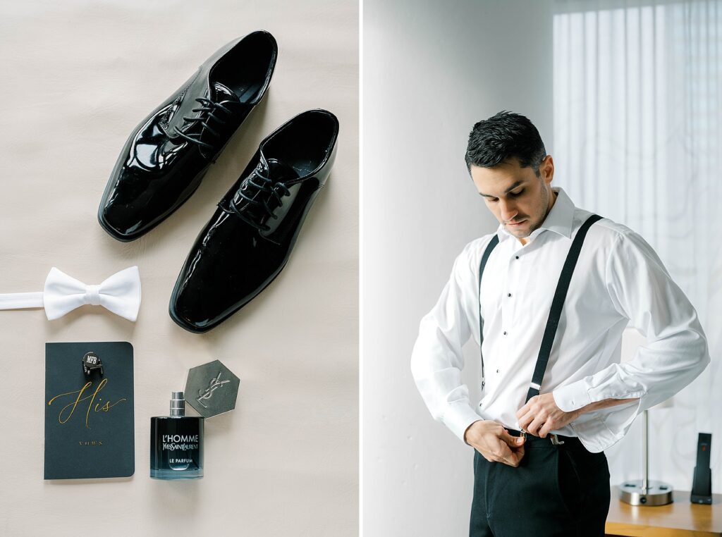 Groom Getting Ready at the W Hotel Philadelphia on his Wedding Morning