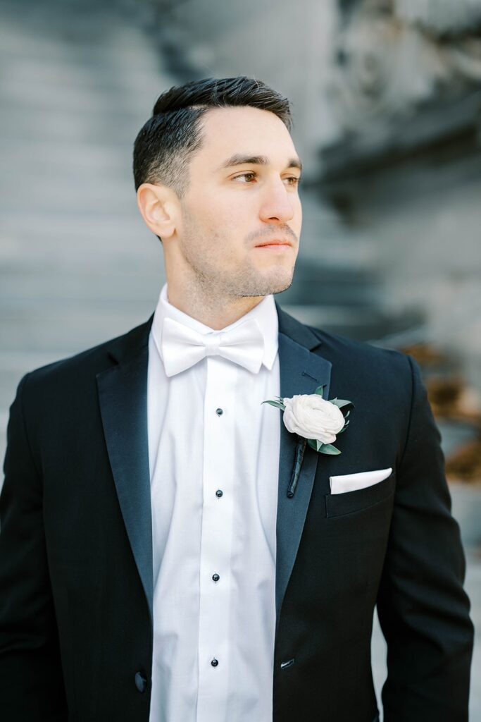 Groom Getting Ready at the W Hotel Philadelphia on his Wedding Morning