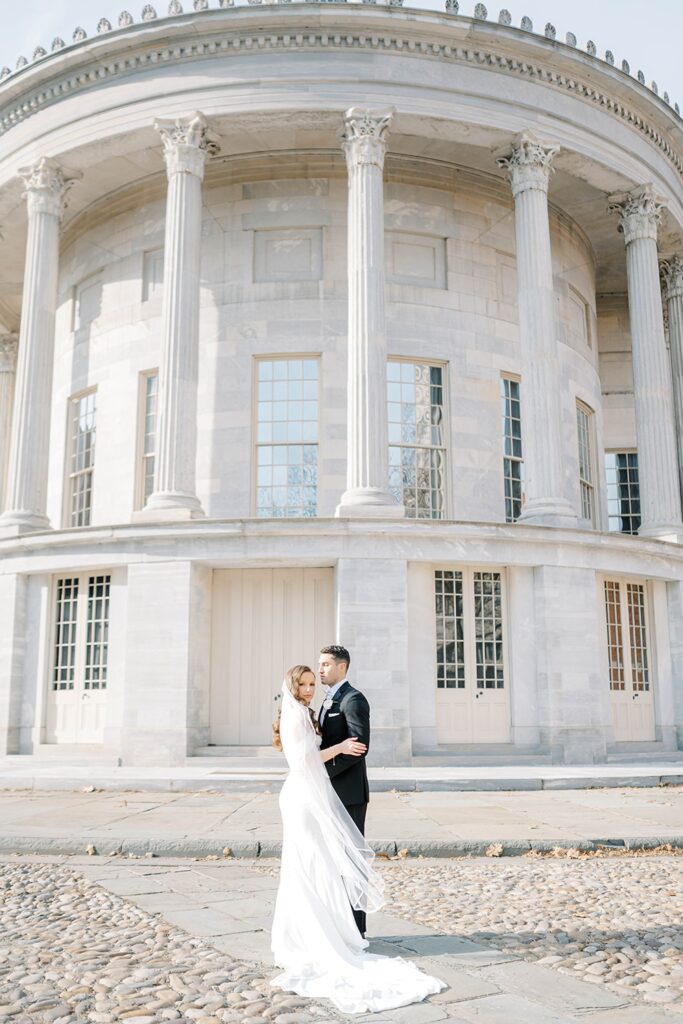 Bride and Groom Wedding Portraits before their Cescaphe Ballroom Wedding 