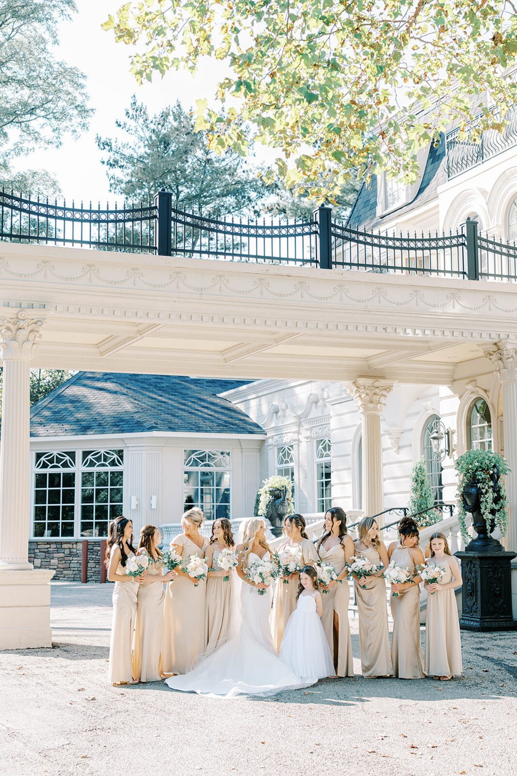 Bridal party portraits on The Ashford Estate grounds Allentown NJ