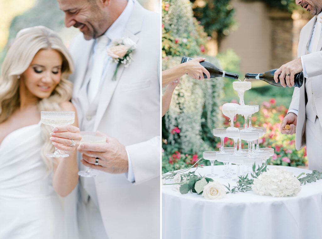 Champagne tower at romantic New Jersey wedding The Ashford Estate