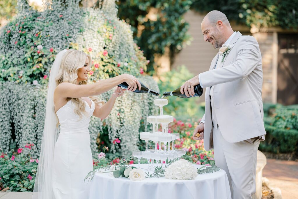 Champagne tower at romantic New Jersey wedding The Ashford Estate